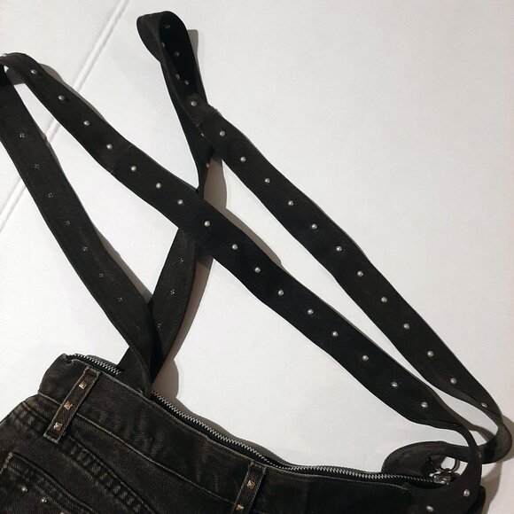 handmade shoulder bag purse made from black jeans chrome studs unique super cute - Picture 5 of 11